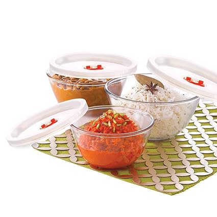 Borosil Basics Glass Mixing Bowl with lid - Set of 3 (500ml + 900ml + 1.3L) Microwave Safe