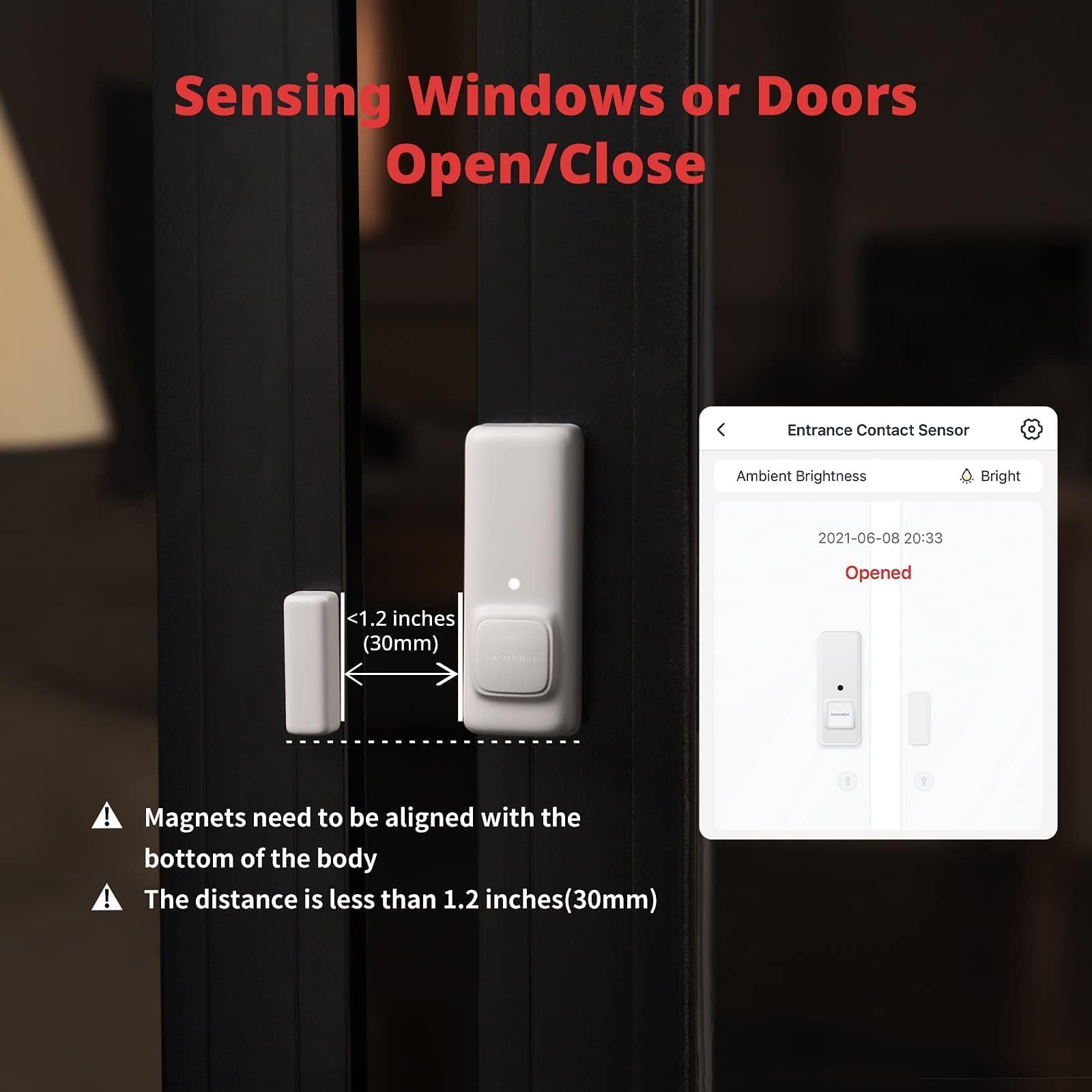 SwitchBot Door Alarm Contact Sensor - Smart Home Security Wireless Window Alarm and Door Sensor, Add SwitchBot Hub to Make it Compatible with Alexa - View 3