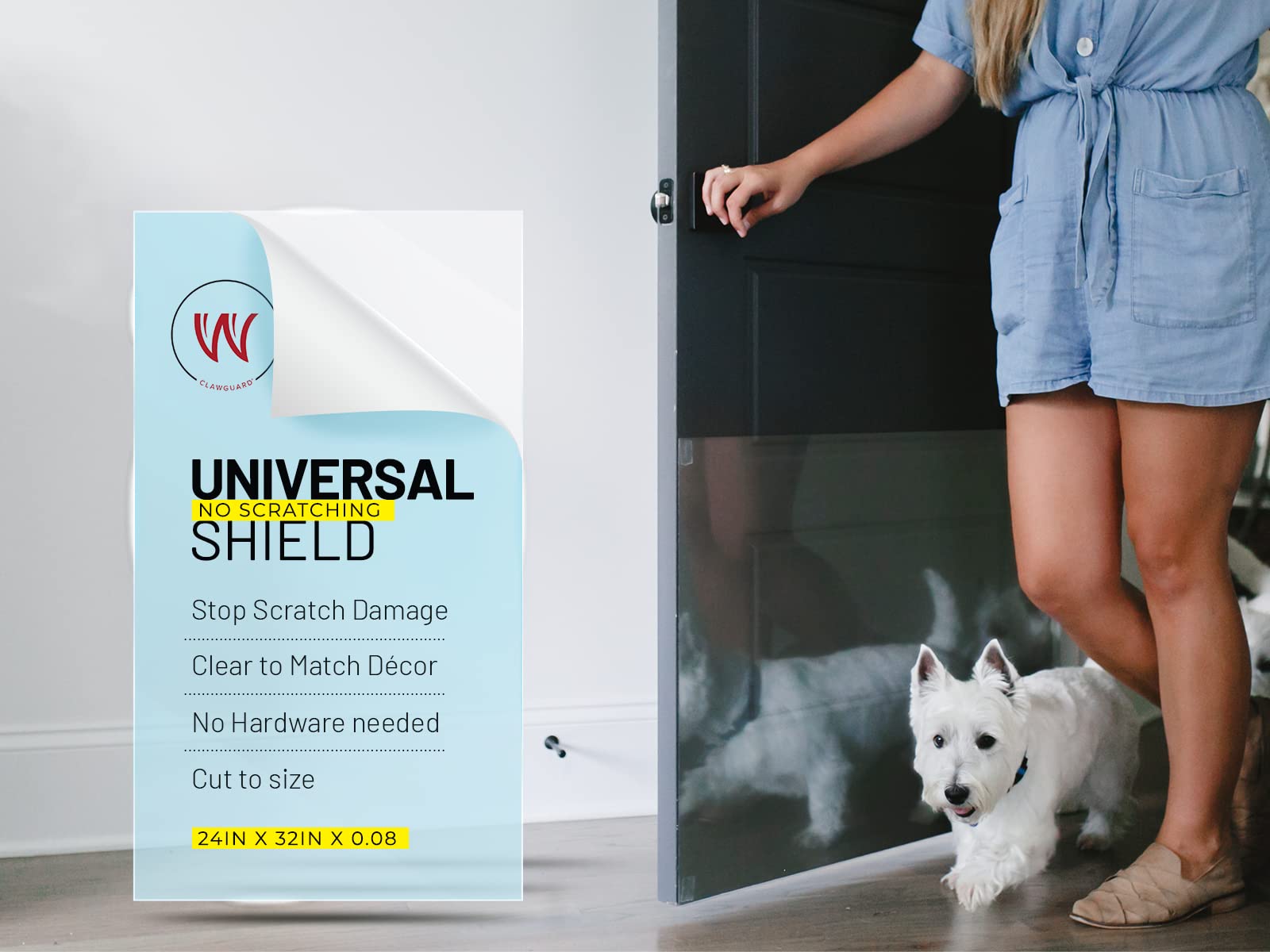 CLAWGUARD Scratch-SHIELD - Strong Transparent Protection to Shield from Pet Damage to Drywall, Doors and Screen Doors. Keep Paws Safe and Home Clean. Dog, Cat, Rabbit, Bird Scratch Protection Barrier