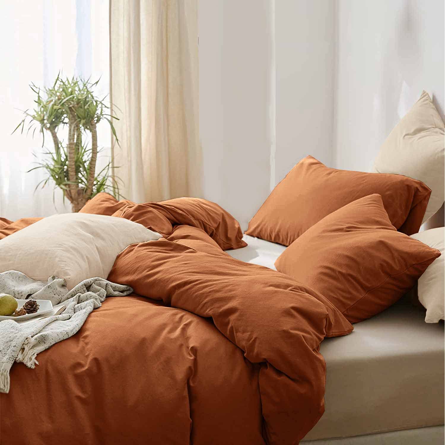 Photo 1 of ETDIFFE Burnt Orange Duvet Cover Full Size, 3pc Terracotta Soft Farmhouse Quilt Cover Set, 1 Lightweight Rust Microfiber Duvet Cover (80x90) and 2 Pillow Shams for Women Men