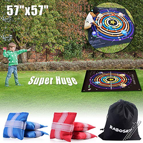 RaboSky Outdoor Lawn Game for Kids and Family, Giant Yard Game Mat 57"x57", Interstellar Adventure Gameplay, 6 Bean Bags with Hook & Loop Prevent Bouncing, Hottest Gifts for Christmas 2019