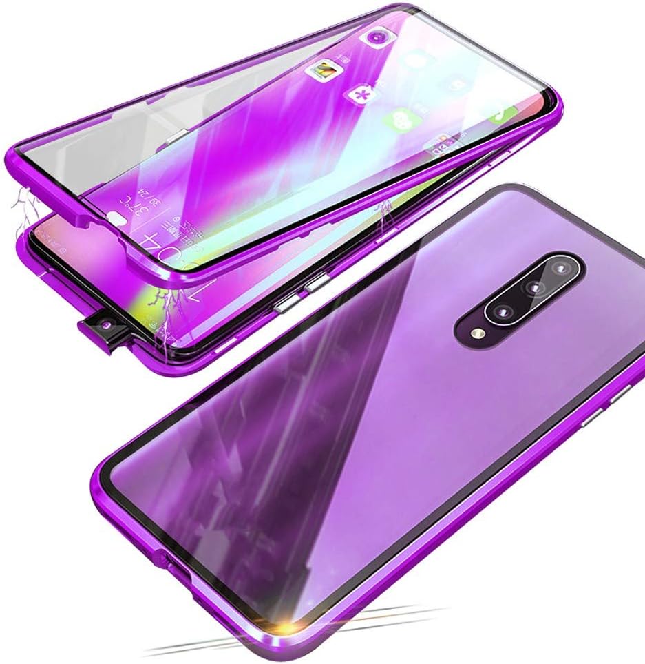 Compatible with Xiaomi Mi 9T / 9T Pro (6.39 inch) Case, Jonwelsy 360 Degree Front and Back Transparent Tempered Glass Cover, Strong Magnetic Adsorption Technology Metal Bumper (Purple)