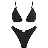 ZAFUL Women's String Triangle Bikini Sets Sexy Triangle Textured Tied High Cut Swimsuit Brazilian 2 Piece Bathing Suit