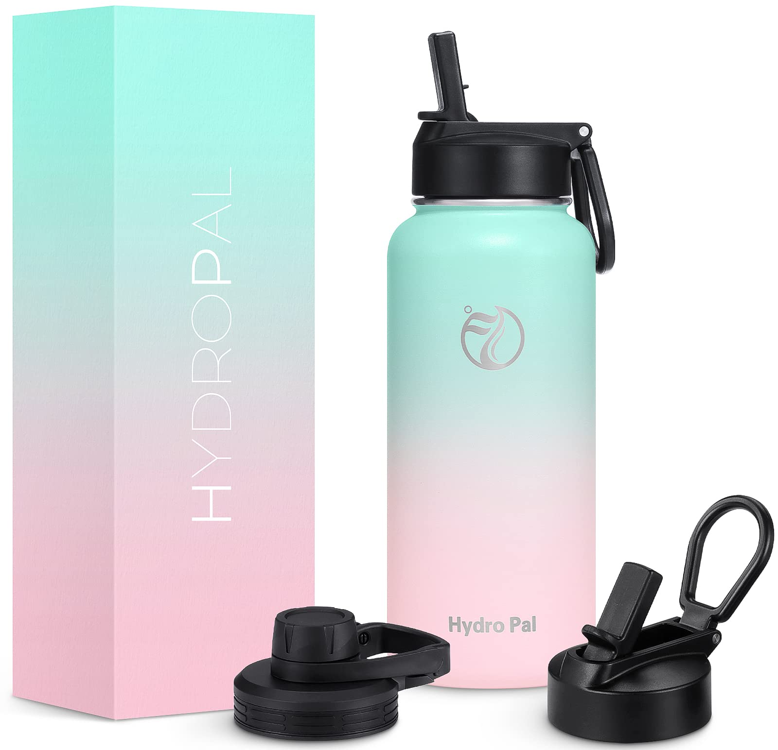 HydroPal Vacuum Insulated Stainless Steel Water Bottle, 1.9L/1.2L/1L/750ml/500ml- 2 Lids (Straw Lid and Spout Lid), 2 Straws Water Bottle for 12 Hours Hot & 24 Hours Cold, Great for Work, Travel