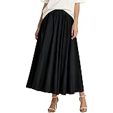 Soojun Women's Solid Cotton Linen Retro Vintage A-line Long Flowy Skirts