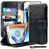 Moto G4 Case, Moto G4 Plus Case, Style4U Premium PU Leather Stand Wallet Case with ID Credit Card/Cash Slots for Motorola Moto G4 / Moto G4 Plus with 1 Style4U Stylus [Black]
