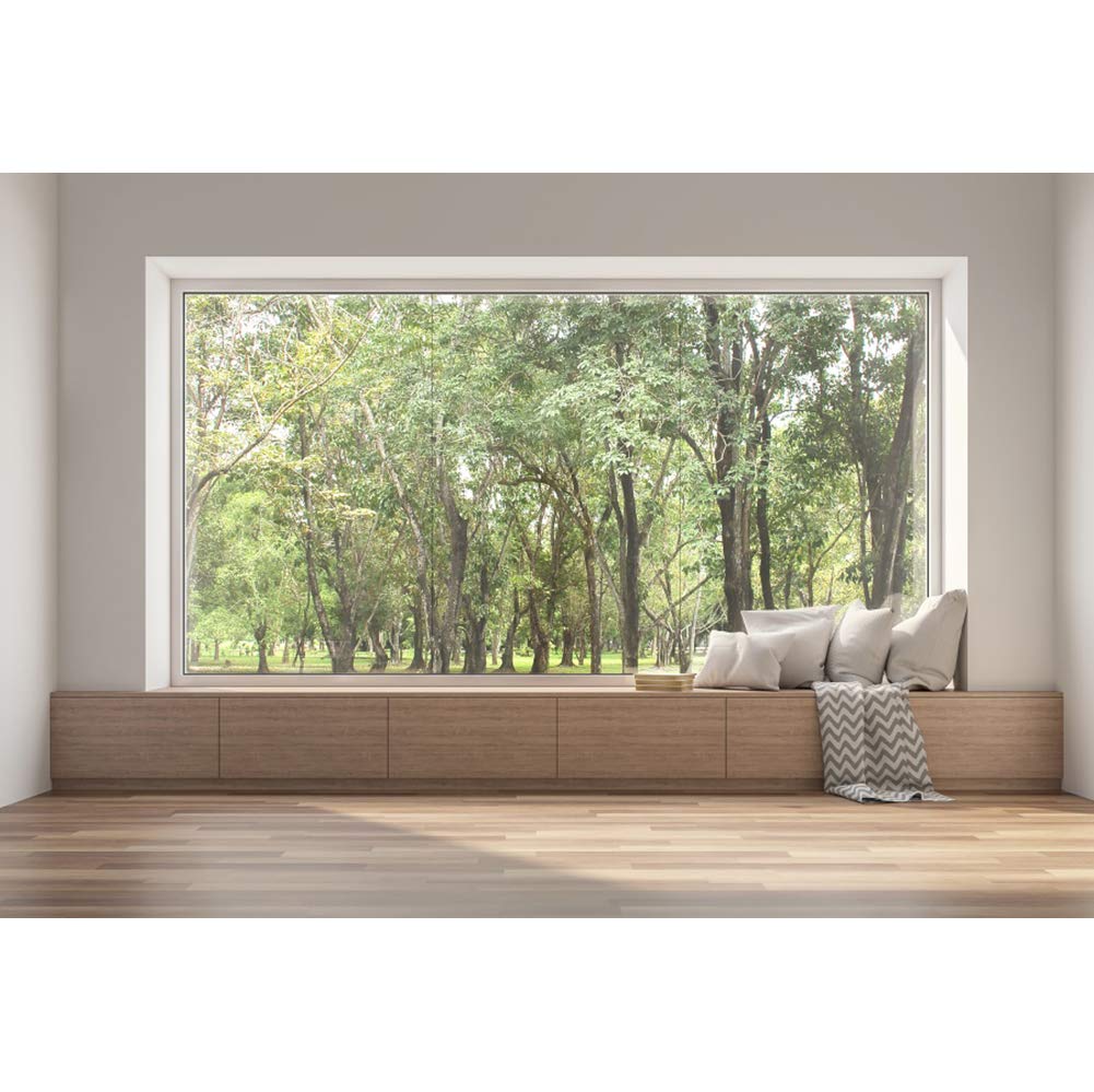 Ttincceer Living Room Backdrop 10x6.5ft Modern Japanese Bay Window French Window Photography Background Outside Window Plants Retro Wood Floor Photography Backdrop