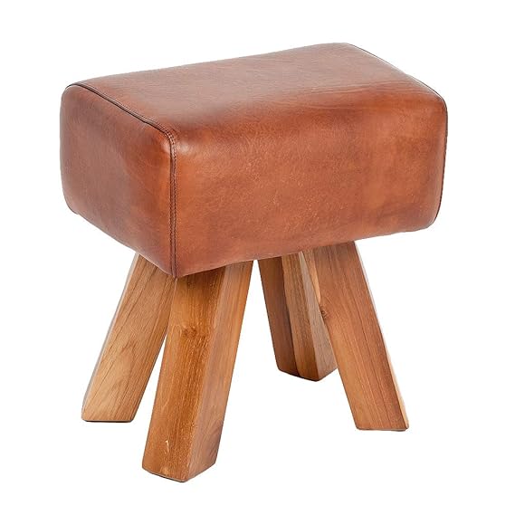 LEBENSwohnART Leder Hocker Maxi-S Cognac ca.L40cm Teak Echtleder Lederbank Sitzbank Turnbock