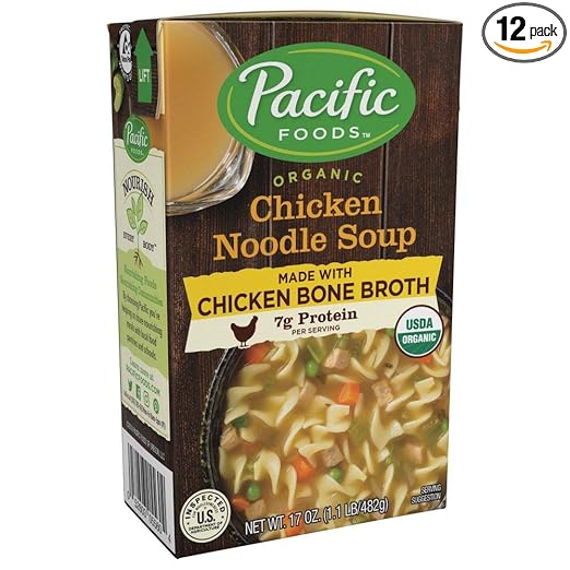 Amazon Com Pacific Foods Organic Bone Broth Chicken Noodle Soup 7g Protein Per Serving Flavorful And Nutritious 1 1 Pound Pack Of 12 Grocery Gourmet Food