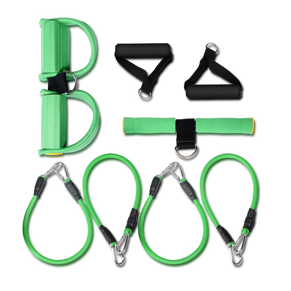 Resistance Exercise Tension Bands with Handles Sit-ups Fitness Equipment Situps Stretching Chest Expander Portable Home GYM Training Kit (Green)
