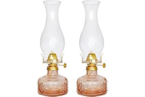 SYOENK 2 Pcs Chamber Oil Lamps for Indoor Use, Rustic Flower Glass Kerosene Lamp Home Decorative Color Hurricane Lamp Oil Lantern Classic Vintage Clear Oil Lamp for Tabletop Decor Lighting