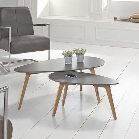 Pharao24 Wohnzimmertisch in Grau Eiche Retro Design Breite 70 cm Höhe 35 cm Tiefe 30 cm