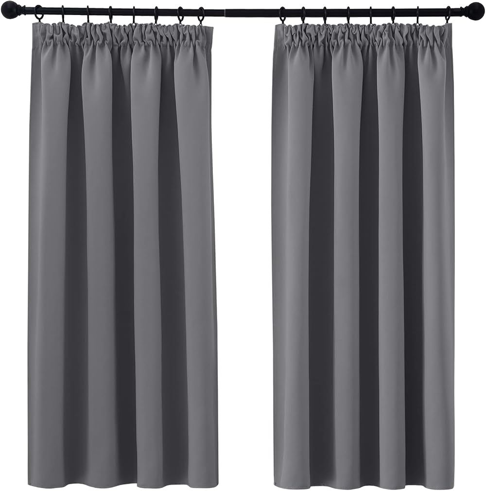 PONY DANCE Grey Blackout Curtains Pencil Pleat Thermal 2 Panels W42 x L54