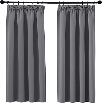 PONY DANCE Grey Blackout Curtains Pencil Pleat Thermal 2 Panels W42 x L54