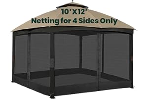 OLILAWN Gazebo Universal Replacement Mosquito Netting, 10' x 12' Outdoor Canopy Net Screen 4-Panel Sidewall Curtain, with Zippers, Easy to Install, Fit for Most Gazebo 10x12 Canopy, Black