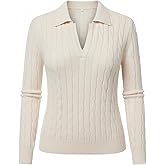 GraceSelect Womens Cable Knit Polo Sweaters Lapel V Neck Chunky Golf Sweater Casual Pullover Shirts 2025 Fall Fashion Outfits