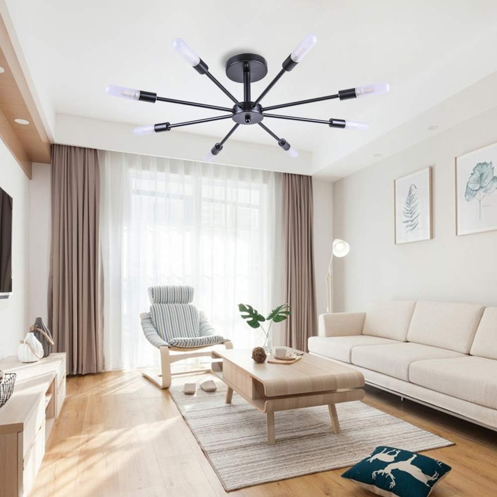 OYI 8 Light Sputnik Chandelier Semi Flush Mount Ceiling Light Modern Pendant Lighting Fixtures Kitchen Hallway Bathroom Bedroom Dining Room Black: Home Improvement