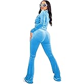 yidengymx Womens 2 Piece Velour Tracksuit Two Piece Outfits for Women Long Sleeve Zip Up Crop Tops Sweatpants Sets Pockets