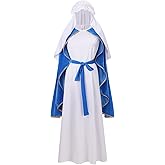 GRAJTCIN Women's Virgin Mary Costume Biblical Robe Adult Halloween Costume White 4 Pcs Set