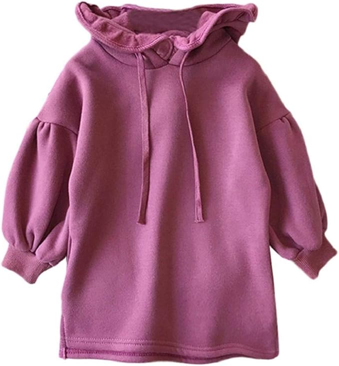 Amazon パーカーワンピース キッズ 女の子 Kukoyo 秋冬 スウェット プルオーバー フード付き 長袖tシャツ トレーナー ゆったり 無地 ドレス チュニック ロング丈 裏起毛 厚手 ガールズ 幼児 防寒 防風 保温 通園 通学 お出かけ 可愛い 韓国子供服 ワンピース