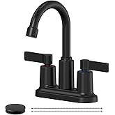 Bathroom Faucets for Sink 3 Hole, Evolvegoods 4 Inch Matte Black Bathroom Faucet with Pop Up Drain and 2 Supply Hoses, 2-Handle Centerset Faucet for Sink Vanity RV