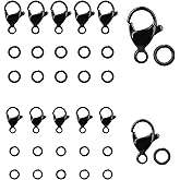 30pcs Black Lobster Claw Clasps with Jump Ring Stainless Steel Clasps Fastener Hook End Chain Clasp Metal Jewelry Clasps for Making Necklaces Bracelets