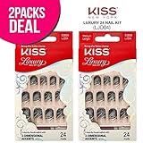 (2-PACK) Kiss Luxury 24 Nail Kit (LJD04) Free Glue, False Nails, Fashion Fake Nails