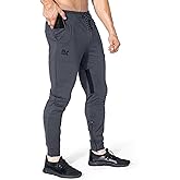 BROKIG Men Fitted Gym Sweatpants,Casual Slim Workout Jogger Pants with Zipper Pocket Bodybuilding Athletic Tapered Pants