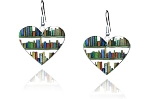 Bookcase Dangle Earrings for Women Teardrop Dangle Earrings with Book Shelves Patterned Acrylic Gifts for Women Girls (Design