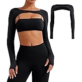 YEOREO Seamless Long Sleeve Shrug for Women Gym Crop Top Workout Cropped Sports Bolero