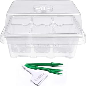 KORAM 10 Sets Seed Trays 60 Large Cells Clear Seedling Tray Plant Starter Kit Growing Trays with Humidity Lid and Base for Greenhouse Seed Germination (C6)