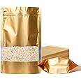 100 Pack Smell Proof Bags, Resealable Mylar Bags with Matte Window, Foil Pouch Stand-up Bags for Food Self Sealing Storage, Scratch Resistant Hand Storage Bags.(Gold, 4.7×7.9 Inch)