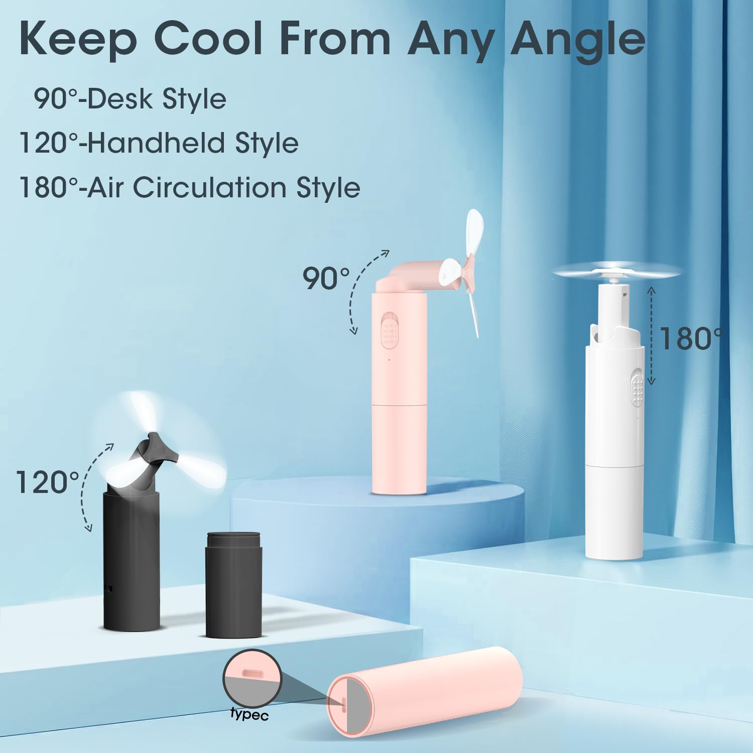 Andwing Mini Portable Fan, Rechargeable Hand Fan - 3000mAh Battery Operated, Up to 22Hrs+ for Makeup, Eyelash, Personal Use - Gifts for Women, Girls, Men - Travel, Indoor, Outdoor (Black)
