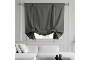 HPD Half Price Drapes Solid Cotton Room Darkening Tie Up Curtains for Windows Roll Up Balloon Curtain for Living Room, Kitchen 46 X 63 (1 Panel), Millstone Gray