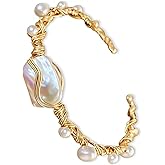 HETICA Gold Baroque Pearl Bracelet, Adjustable Gold Wrap Design Pearl Bracelet 18K Gold Plated Delicate Small Pearl Bracelet for Women Birthday Anniversary Valentine's Day Christmas Gift