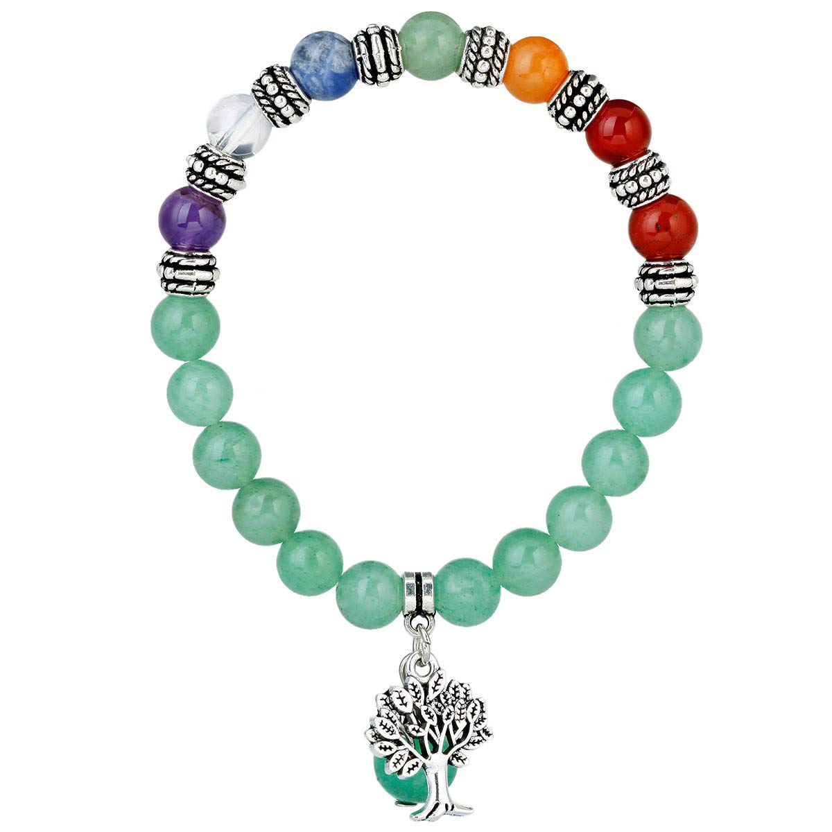 KYEYGWO 8mm Tree of Life Chakra Bracelet, Reiki Healing Balancing Lucky Charm Stretch Stone Beads Bracelet for Unisex