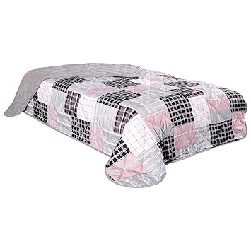 WOMETO Tagesdecke Landhaus grau-weiß XXL 220x240 Sofa-/Bettüberwurf Karo grau rosa