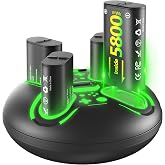 Shirble Xbox Controller Battery Pack (4x5800mWH) 28H Playtime, 3H Fast Charge &amp; Over-Charge Protection Rechargeable Batteries Charger Station Compatible with Xbox Series X/S/One S/X/Elite Controllers