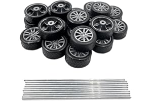 URIMPAVIDO 20PCS Small Toy Car Wheel 16mm Model Car Mini Rubber Tire Wheels with 10PCS Shaft Round Rod Axles for DIY Model Toy RC Car Truck Robot Building Accessories (Silver 2x16mm)