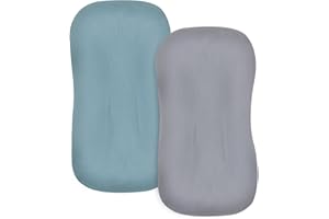 FUNUPUP Muslin Baby Lounger Cover Compatible with Snuggle Me Lounger, Infant Lounger Pillow Cover for Newborn, Removable Newborn Lounger Cover for Boys and Girls, Grey & Blue