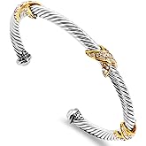 QIAOZILI Twisted Cable Cuff Bracelets for Women 5mm Stainless Steel Cuff Bangle Bracelet Designer Inspired Jewelry Valentine Day Gift