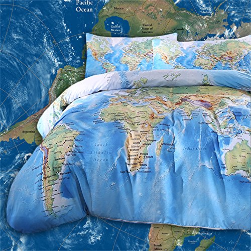 Sleepwish World Map Bedding Duvet Cover Set for Kids Vivid Printed Childrens Bedding Quilted Duvet Cover Twin