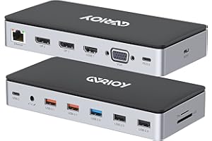 GVRIOY USB C Laptop Docking Station, 15 in 1 Triple Display Multiport Adapter 3 Monitors Dock with Dual DP, HDMI, VGA, USB C/A, RJ45, SD/TF, Mic/Audio, PD Compatible for MacBook/Dell/HP/Lenovo Laptops