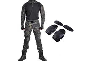 HAN·WILD Men's Military Uniform Tactical Suit Combat Shirts and Pants BDU Airsoft Paintball Clothing with Knee Pads