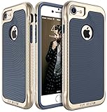 iPhone 7 Case, E LV iPhone 7 - Hybrid [Scratch/Dust Proof] Armor Defender Slim Shock-Absorption Bumper Case for Apple iPhone 7 - [DARK BLUE/GOLD]
