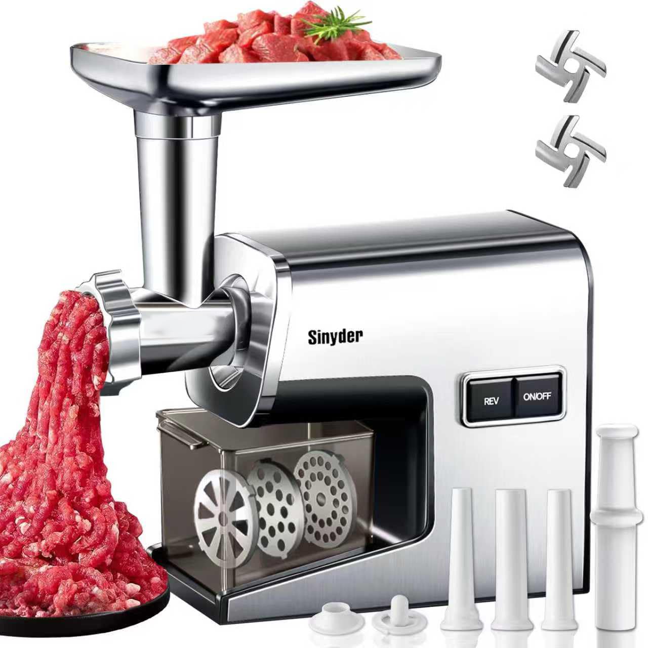 Photo 1 of ***VERY USED*** Sinyder Electric Meat Grinder,3000 Max Heavy Duty Stainless Steel Meat Mincer with 2 Blades,3 Grinding Plates,3 Sausage Stuffer Tubes & Kubbe Kit for Home & Kitchen Using