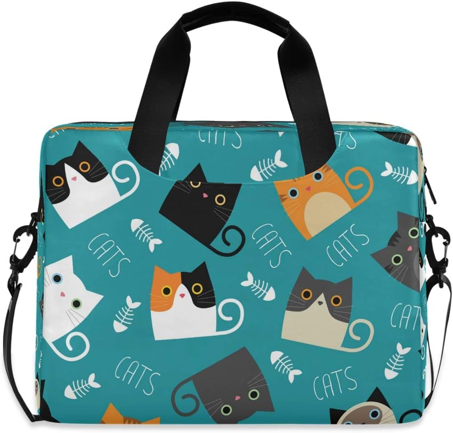 CCDMJ Laptop Case Cute Animal Cat Fish Laptops Sleeve Shoulder Messenger Bag Briefcase Notebook Computer Tablet Bags with Strap Handle for Women Man Boys Girls 16 Inch