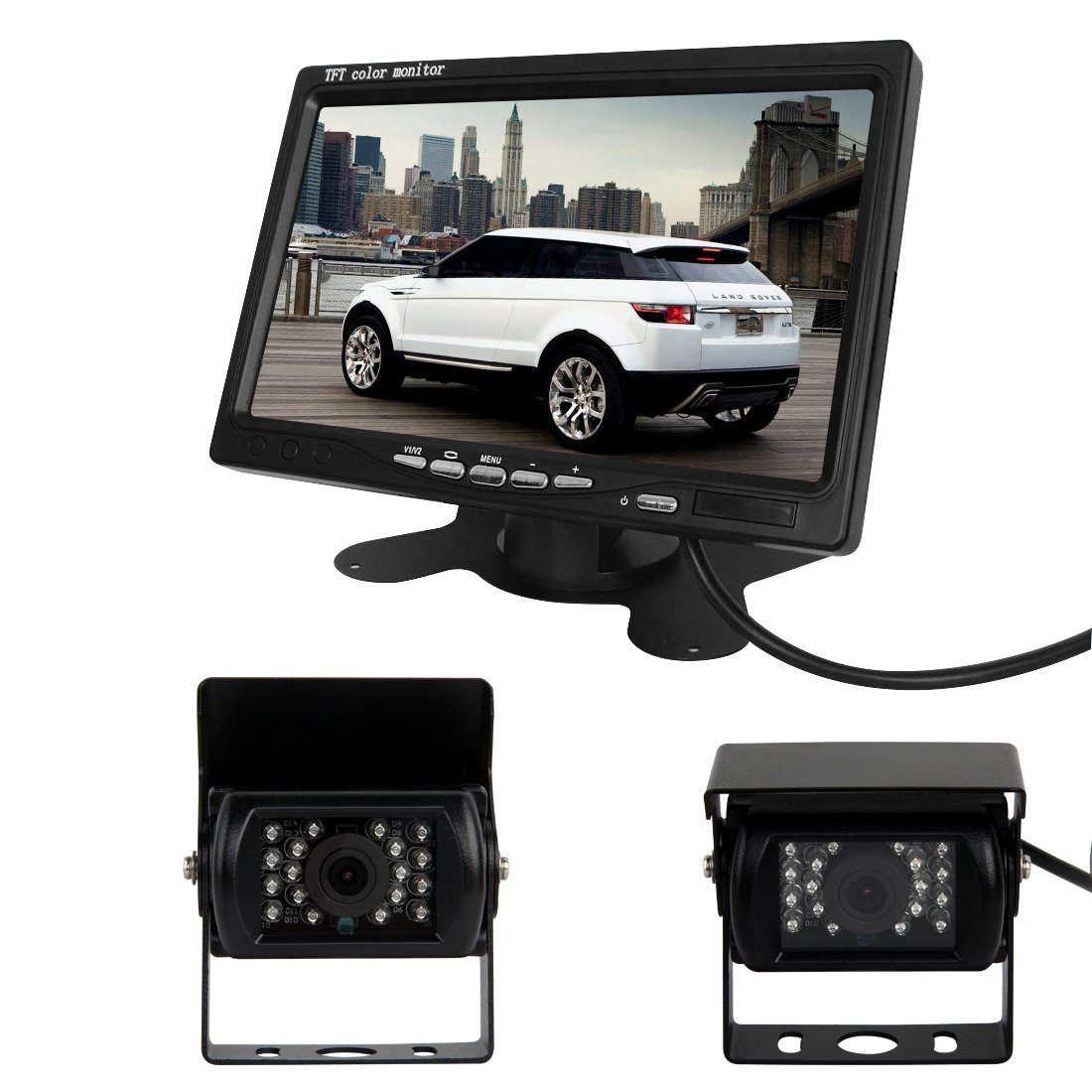 Pathson Car Rear View Kit for Bus Truck 7 inch LCD Monitor + 2* IR Reversing Camera 18 LED