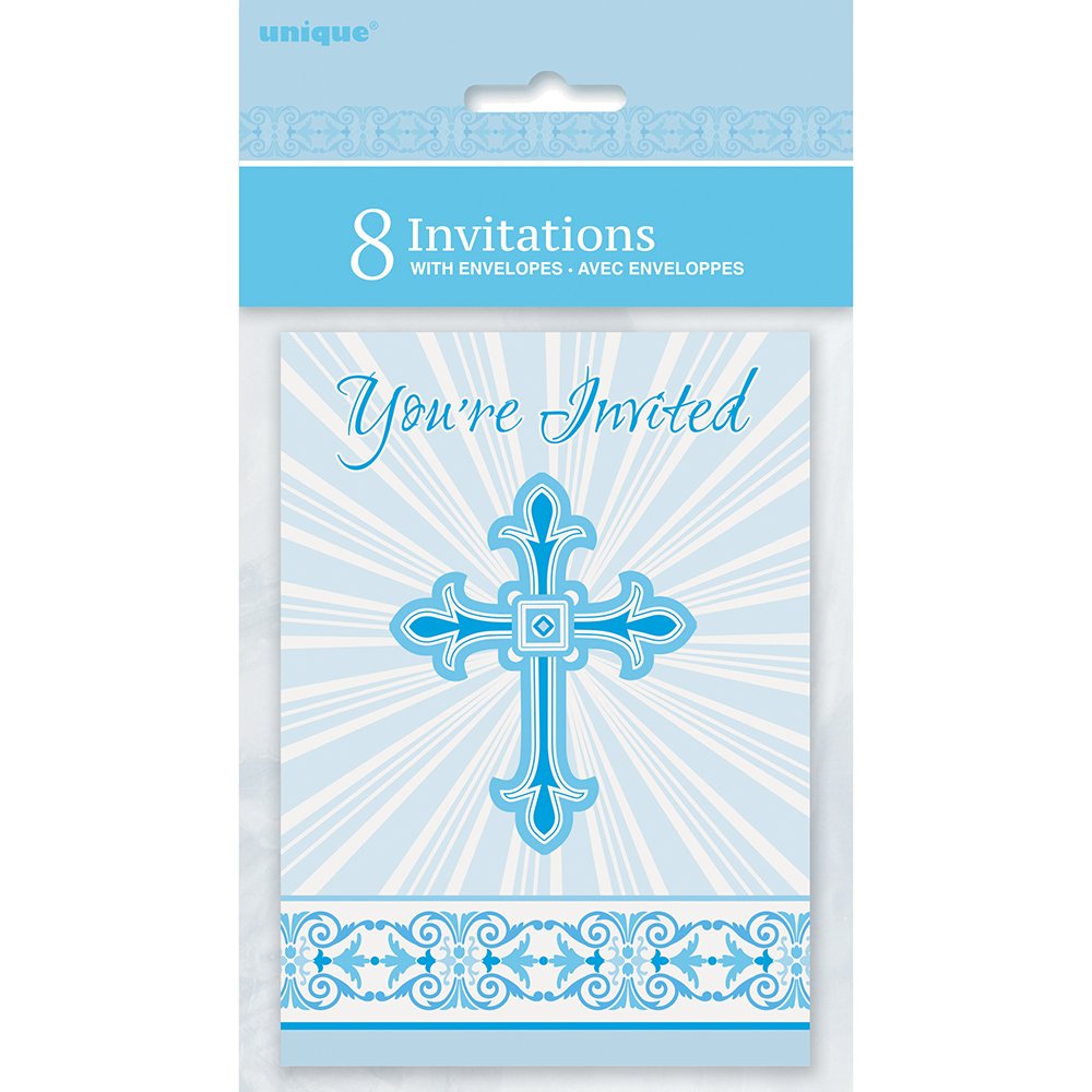 Unique Party 43834 - Radiant Cross Blue Religious Invitations, Pack of 8