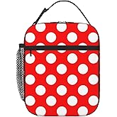 Red And White Polka Dot Insulated Lunch Bag Reusable Cooler Lunch Box Portable Leakproof Thermal Container Tote Bags for Girls Boys School Travel